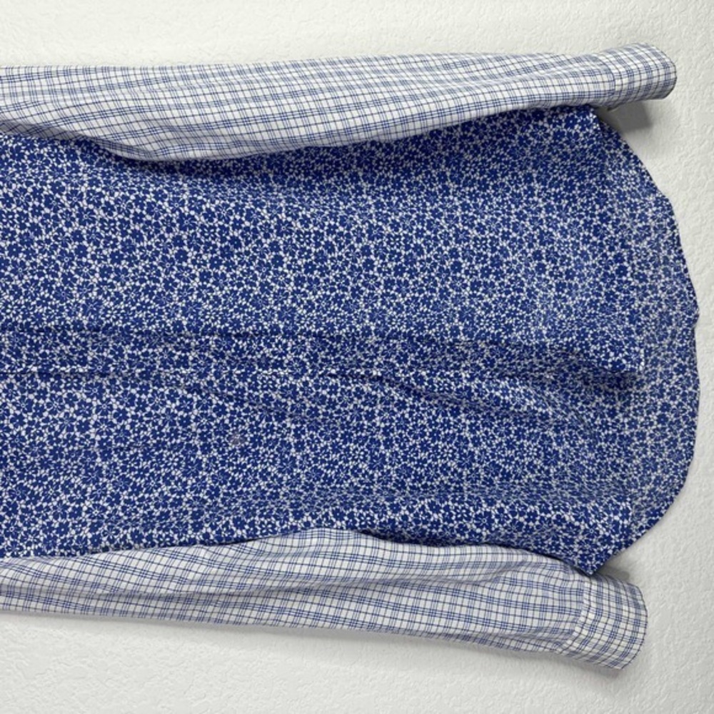 Equipment Shirt Women Small Silk Blue Floral Check Button Career Coquette Blouse - Picture 4 of 10